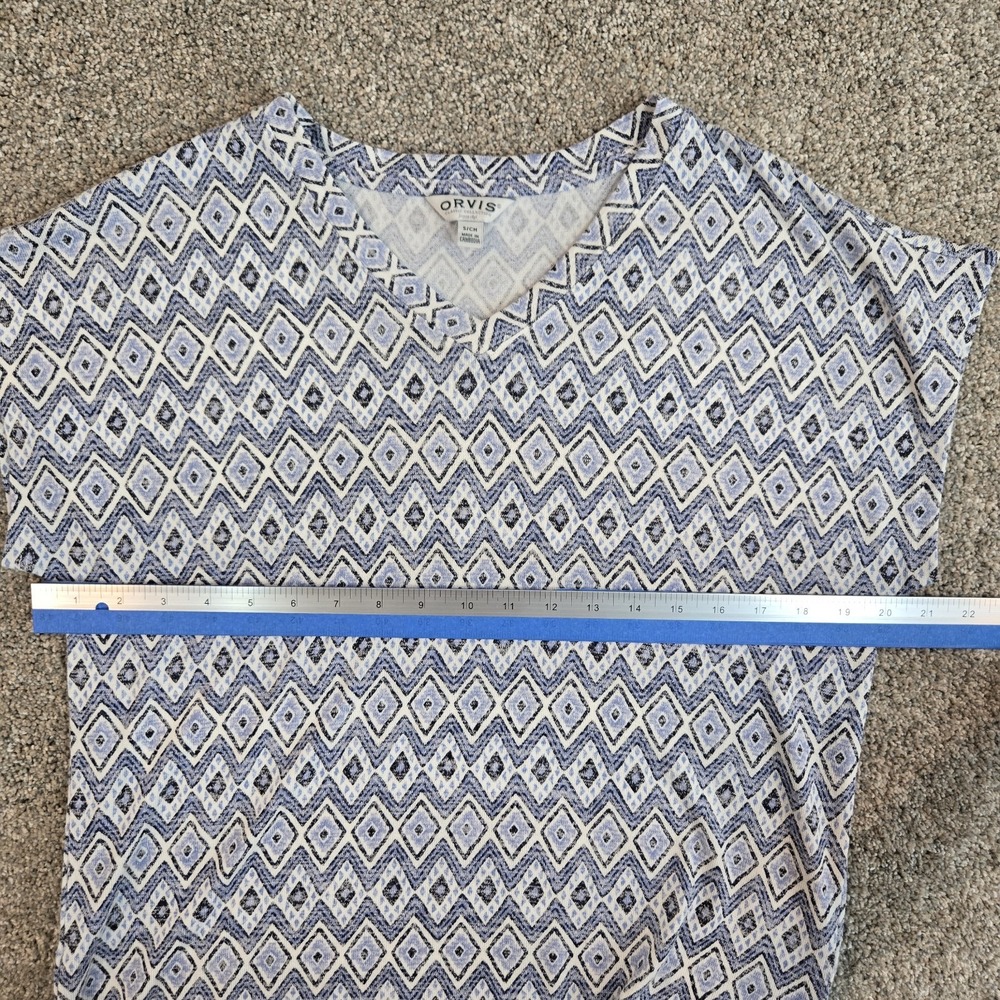 Orvis Shirt Womens Size Small Blue White Diamond Geo Print‎ Short Sleeve Stretch - Picture 6 of 9